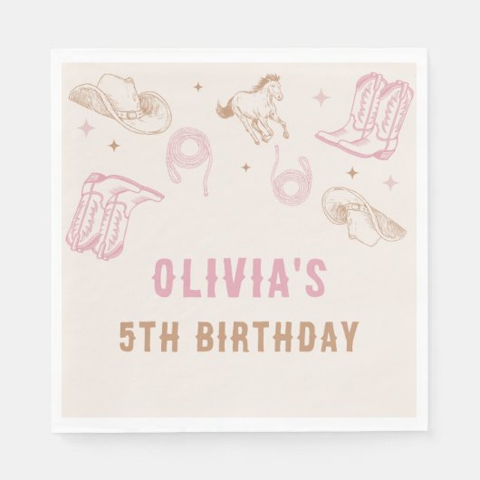 Serviette En Papier Premier Rodéo Western Pink Cowgirl Anniversaire (Devant)