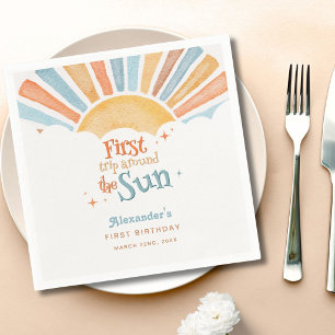 Serviette En Papier Premier tour autour du Soleil Fête d'anniversaire