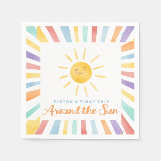 Serviette En Papier Premier voyage autour du soleil 1er anniversaire (Devant)