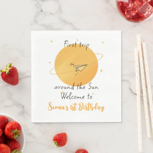 Serviette En Papier Premier voyage autour du soleil avion en papier an