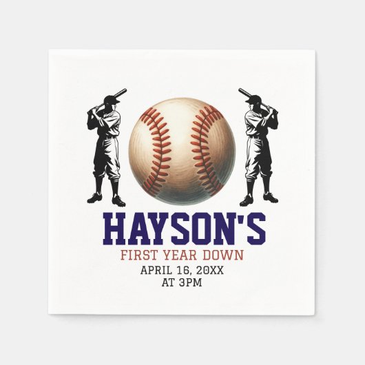 Serviette En Papier Première année de baseball bas 1ère fête d'anniver (Devant)