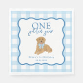 Serviette En Papier Première année dorée Gingham Bleu pour garçons (Devant)