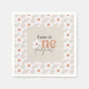 Serviette En Papier Première anniversaire marguerite boho rétro terrac