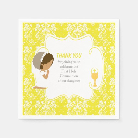 Serviette En Papier Première communion Africain Américain Jaune Damas (Devant)