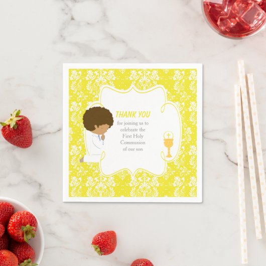 Serviette En Papier Première communion Africain Américain Jaune Damas (En situation)