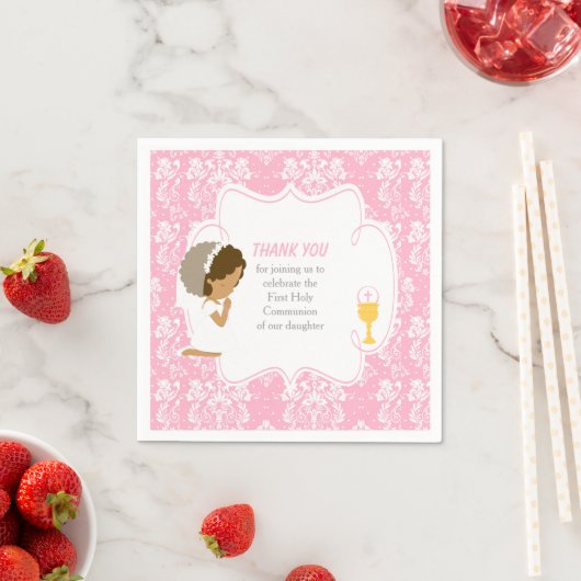 Serviette En Papier Première communion Africain-Américain rose Damask (En situation)