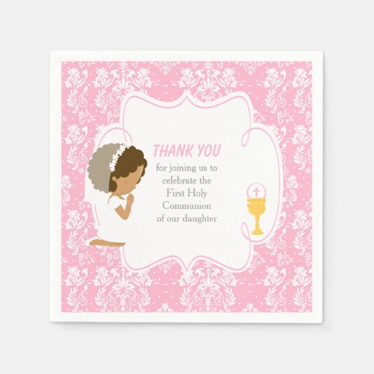 Serviette En Papier Première communion Africain-Américain rose Damask (Devant)