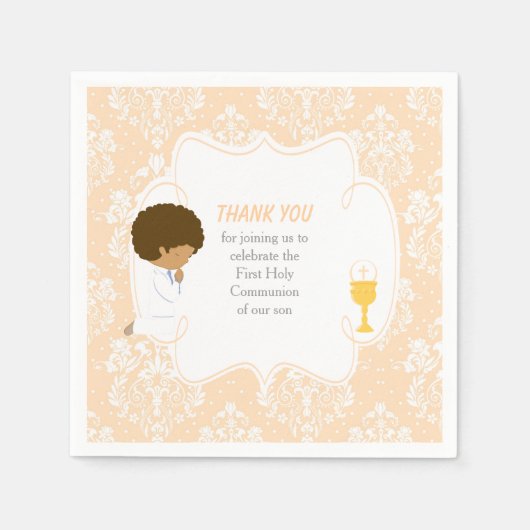 Serviette En Papier Première communion Afro-Américain Peach Damask (Devant)