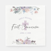 Serviette En Papier Première Communion Aquarelle Fleur sauvage Croix p (Devant)
