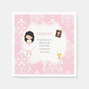Serviette En Papier Première communion Black Hair Girl Merci