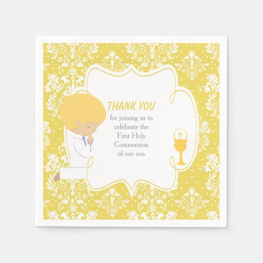 Serviette En Papier Première Communion Blonde Boy Gold Damask (Devant)