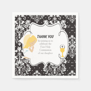 Serviette En Papier Première Communion Blonde Girl Black Damask