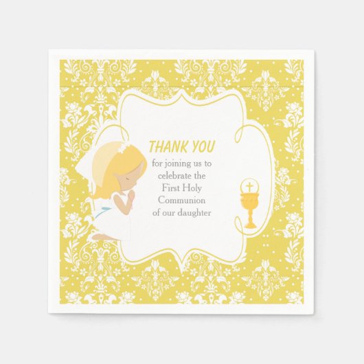 Serviette En Papier Première Communion Blonde Girl Gold Damask (Devant)