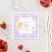 Serviette En Papier Première Communion Blonde Girl Purple Damask (En situation)