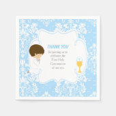 Serviette En Papier Première Communion Brunette Boy Blue Damask (Devant)