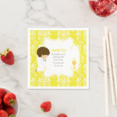 Serviette En Papier Première Communion Brunette Boy Yellow Damask (En situation)
