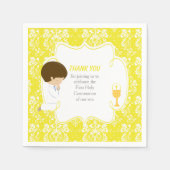 Serviette En Papier Première Communion Brunette Boy Yellow Damask (Devant)
