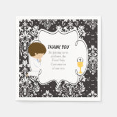 Serviette En Papier Première Communion Brunette Garçon Noir Damask (Devant)