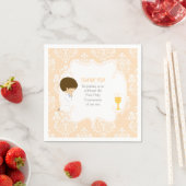 Serviette En Papier Première Communion Brunette Garçon Peach Damask (En situation)