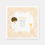 Serviette En Papier Première Communion Brunette Garçon Peach Damask (Devant)