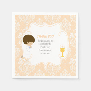 Serviette En Papier Première Communion Brunette Garçon Peach Damask