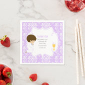 Serviette En Papier Première Communion Brunette Garçon Purple Damask (En situation)