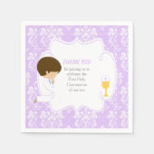 Serviette En Papier Première Communion Brunette Garçon Purple Damask (Devant)