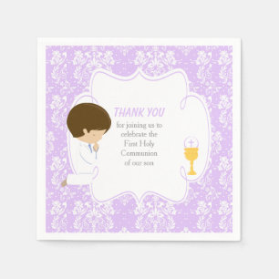 Serviette En Papier Première Communion Brunette Garçon Purple Damask
