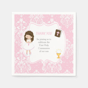 Serviette En Papier Première Communion Brunette Merci de fille cheveux