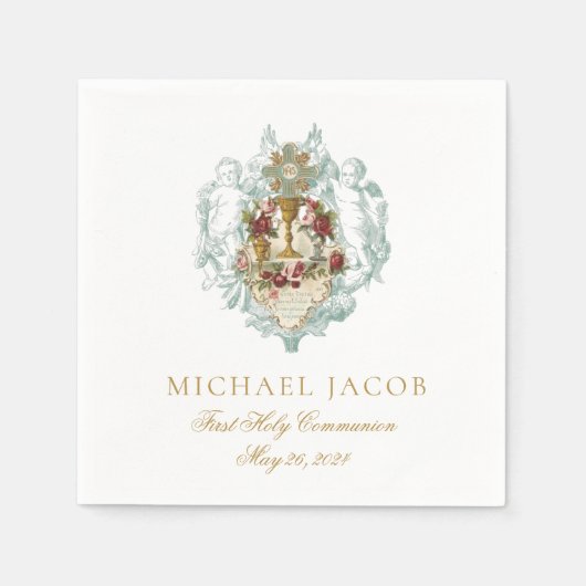 Serviette En Papier Première Communion catholique Chalice Angels hôtes (Devant)