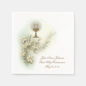 Serviette En Papier Première Communion Catholique Chalice Hôte Lys (Devant)