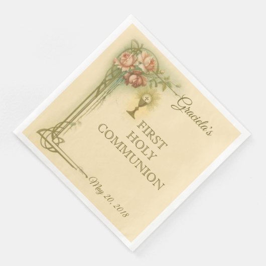 Serviette En Papier Première Communion catholique Chalice Roses d'accu (Coin)