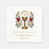 Serviette En Papier Première Communion catholique Chalice Roses d'accu (Devant)