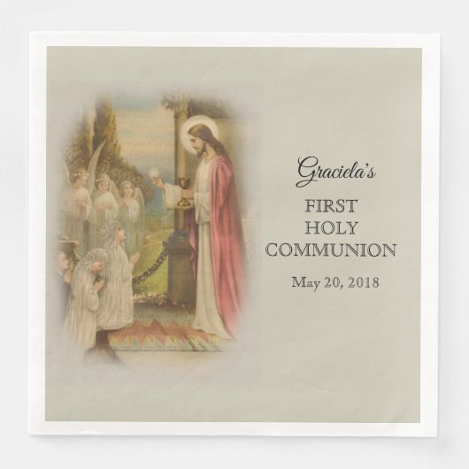 Serviette En Papier Première Communion Catholique Enfant Jésus Hôte (Devant)