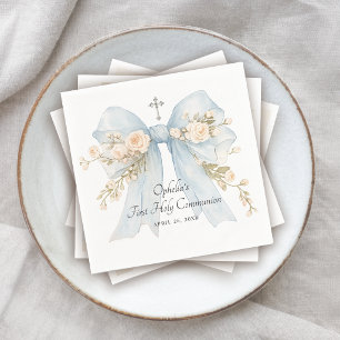 Serviette En Papier Première communion de fille Poussiéreux Bleu Flora