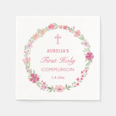 Serviette En Papier Première communion de germe rose (Devant)