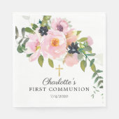 Serviette En Papier Première communion des Roses et des pivoines (Devant)