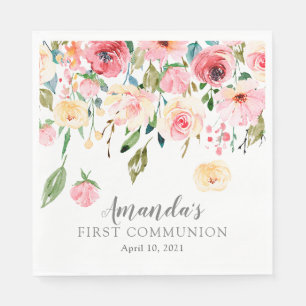Serviette En Papier Première communion des Roses floraux