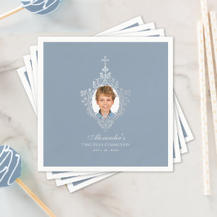 Serviette En Papier Première Communion Dusty Blue Elegant Boy Photo