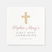 Serviette En Papier Première communion féminine de Croix rose moderne (Devant)