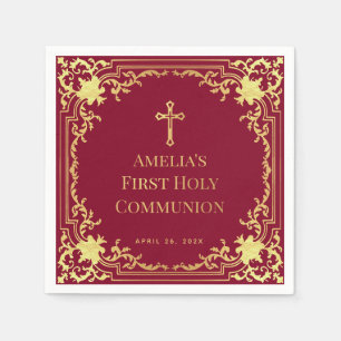 Serviette En Papier Première Communion Fille Bourgogne Faux Gold Vinta