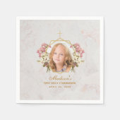 Serviette En Papier Première Communion fille photo marbre or rose orch (Devant)