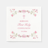Serviette En Papier Première communion fleurs roses (Devant)