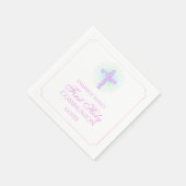 Serviette En Papier Première communion Floral Cross Lavender Monogramm (Coin)