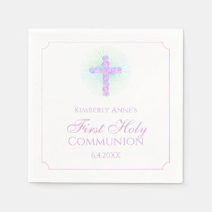 Serviette En Papier Première communion Floral Cross Lavender Monogramm