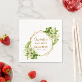 Serviette En Papier Première Communion Florale Lys Croix d'or (En situation)