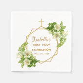 Serviette En Papier Première Communion Florale Lys Croix d'or (Devant)