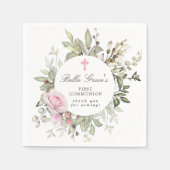 Serviette En Papier Première communion florale rose (Devant)