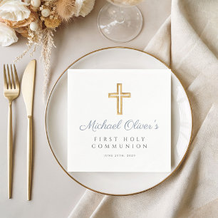 Serviette En Papier Première communion garçon élégante poussiéreuse bl