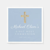 Serviette En Papier Première communion garçon Moderne Croix Bleue (Devant)